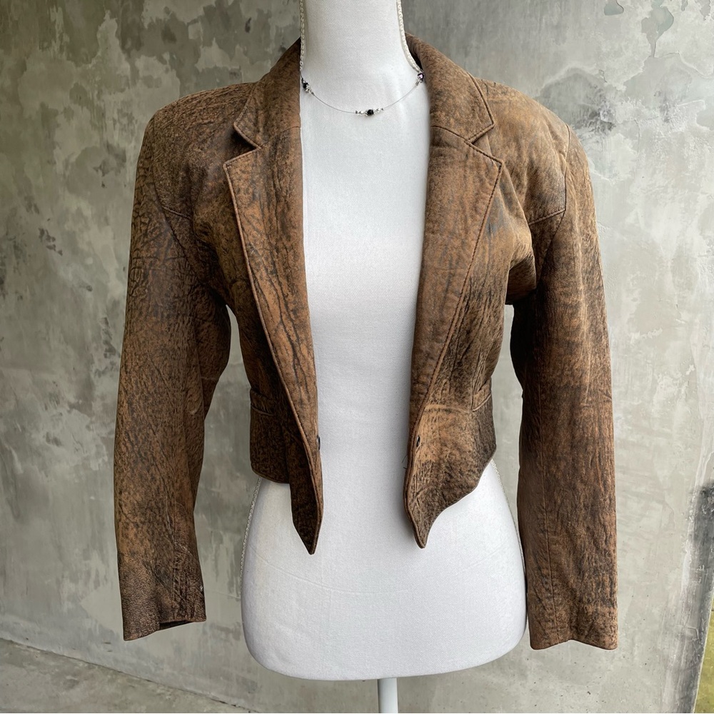 Vintage 80s North Beach Brown Leather Cropped Jacket